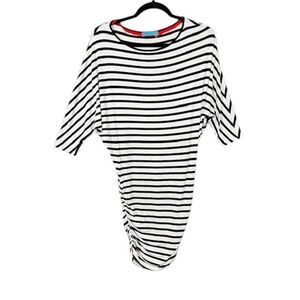 Alice + Olivia Striped Mini Dress Ruched Sides Dolman Sleeves Size Small‎